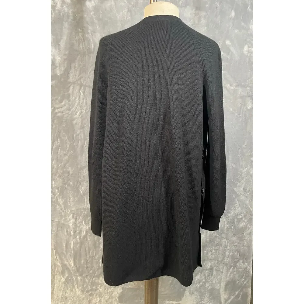 100% Cashmere black ribbed tunic length open front cardigan luxury‎ XS capsule